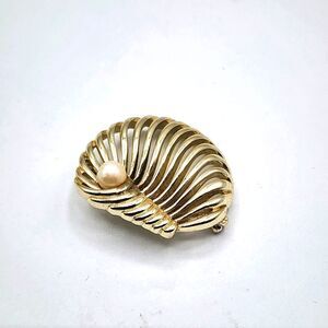 Vintage Marboux gold & faux pearl shell brooch